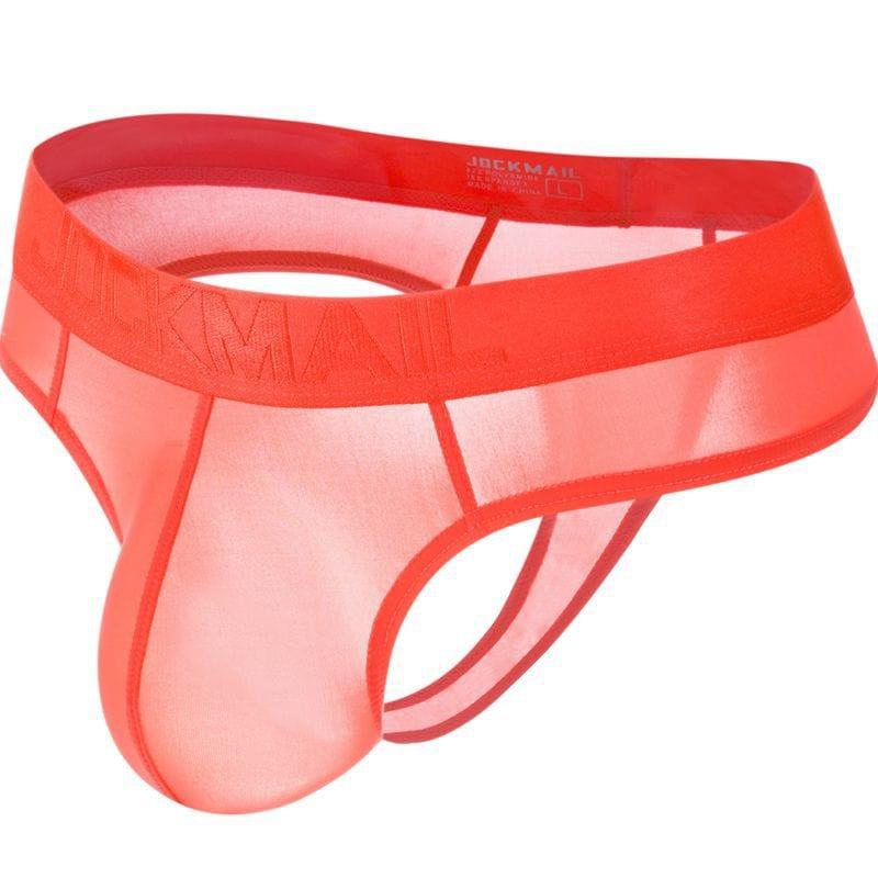 JOCKMAIL Vibrant Sheer Thong men's comfort fit thong in Orange, left side view
