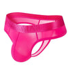 JOCKMAIL Vibrant Sheer Thong men's comfort fit thong in Rose Red, left side view