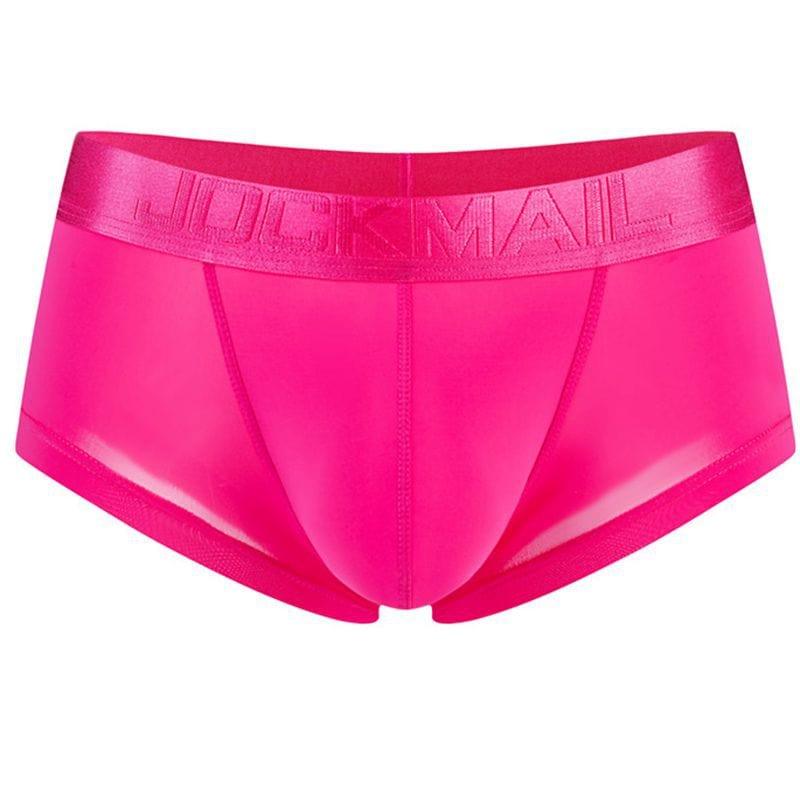 Daily wear|Gym sessions|Holiday parties|Pride events|Night gatherings|Breathable|Butt-lift design|Snug fit|Lightweight|Shaping|Waistline control|Slimming|Abdomen control|Comfort|Proper support|Stylish appearance|Festive mood|Body sculpting|Men's trunks|Low-rise underwear|Polyester pouch trunks|Vibrant sheer trunks|Sexy trunks|Rose Red|3D Front view