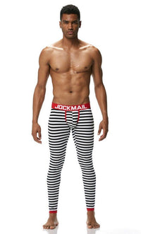 Front view of JOCKMAIL Zebra Print Bulge Pouch Long Johns with Comfort Fit feature in Red.