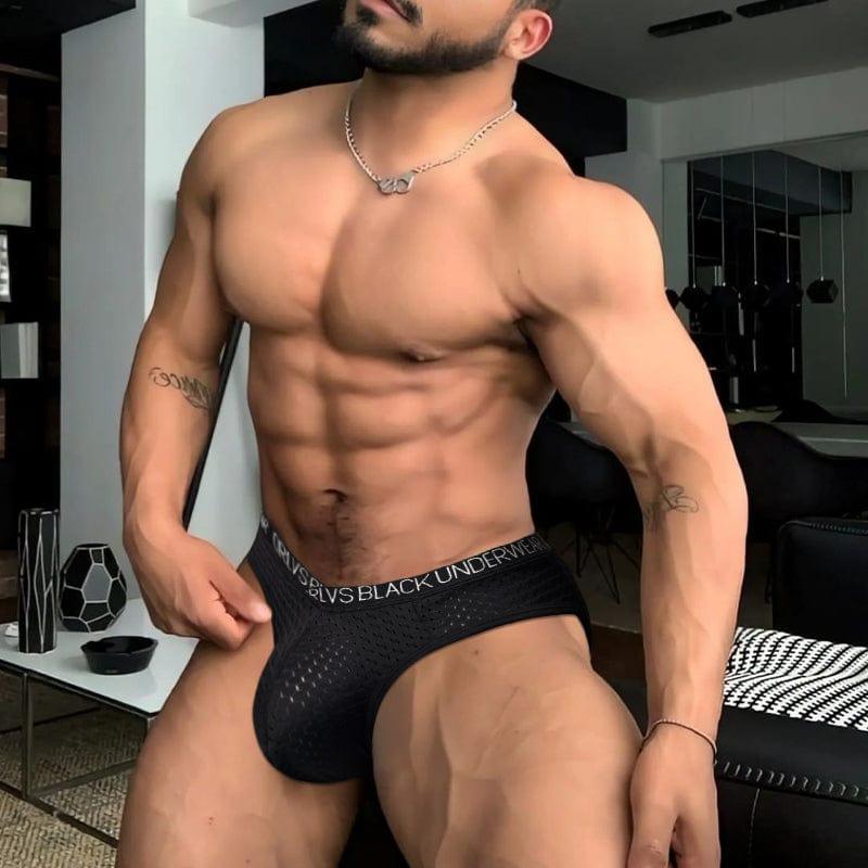 ORLVS Athlete Mesh Briefs men's breathable design briefs in black, front view