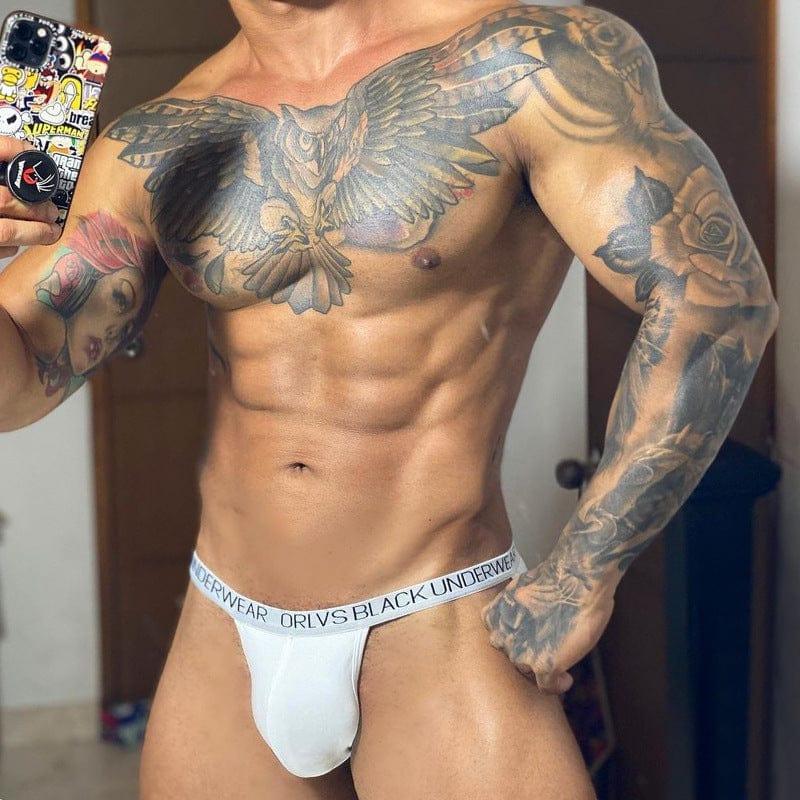 ORLVS Want-to-Play Bikini Briefs men's comfort fit briefs in white, front view