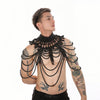 PRINCEJOCK Handmade Pearl Body Harness Male Gogo Costume in Black, front view