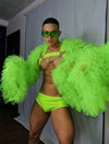 PRINCEJOCK Puff Sleeve Top With Briefs & Harness Male Gogo Costume men's gogo costume in green, front view