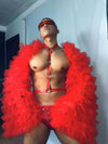 PRINCEJOCK Puff Sleeve Top With Briefs & Harness Male Gogo Costume men's gogo costume in red, front view