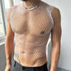 Front view of PRINCEJOCK Rhinestone Fishnet Tank Top Male Gogo Costume with Contemporary theme in White.