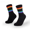 Right-side view of PRINCEJOCK SpectrumStride Rainbow Crew Socks with Cotton feature in Black.