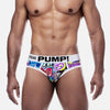PUMP! Graffiti Briefs men's comfort fit briefs in white, front view