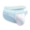 PUMP! Workout Briefs men's moisture wicking briefs in white, 3D right side view
