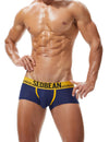 Daily wear|Summer lounging|Gym sessions|Pride events|Beachwear|Breathable|Lightweight|Mesh fabric|Coolness|Ventilation|Comfort|Minimal coverage|Men's trunks|Low-rise underwear|Mesh trunks|Sexy mesh underwear|Dark Blue|Front view2
