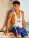 Front view of TAUWELL Athletic Bodysuit with Comfort Fit feature in White.