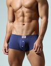 Daily wear|Home lounging|Casual outings|Romantic nights|Comfortable|Soft waistband|Non-restrictive|Relaxed fit|Gentle feel|Basic coverage|Soft support|Men's trunks|Low-rise underwear|Buttoned trunks|Casual underwear|Blue|Front view