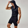 Front view of TAUWELL Hooded Sleeveless Bodysuit with Comfort Fit feature in Black.