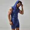 Front view of TAUWELL Hooded Sleeveless Bodysuit with Comfort Fit feature in Dark Blue.