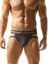 TAUWELL Low Rise Single Stripe Jockstrap men's breathable design jockstrap in Dark Gray, front view