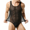Front view of TAUWELL Sheer Bodysuit with Comfort Fit feature in Black.