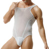 Left-side view of TAUWELL Sheer Bodysuit with Comfort Fit feature in White.