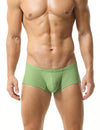 Gym workout|Sports training|Running sessions|Fitness routines|Athletic fit|Breathable|Supportive waistband|Moisture control|Muscle support|Freedom of movement|Daily activity|Men's trunks|Sport underwear|Low-rise trunks|TAUWELL trunks|Green|Front view